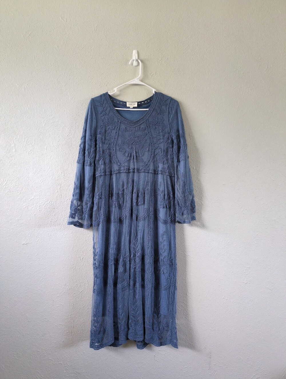 orange creek Dusty Blue Lace Embroidered Maxi Midi Dress